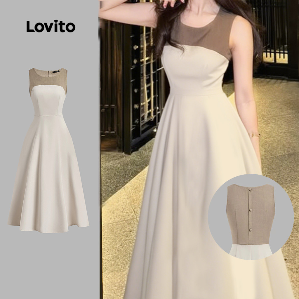 Lovito Vestido Elegante Plissado Em Tecido Cáqui Para Primavera/verão L149ED138 em Oferta na Shopee