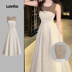 Lovito Elegante Vestido Plissado Em Tecido Cáqui Para Primavera/Verão Social L149ED138