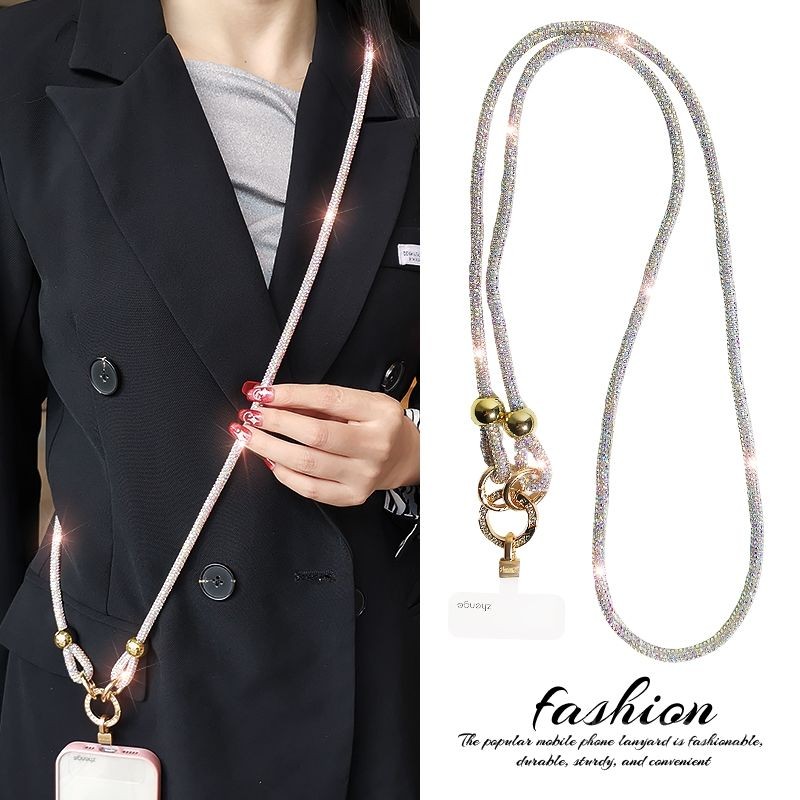 Cordão de telefone móvel longo Diagonal pode voltar elegante High-End cordão de diamante completo meninas ao ar livre An