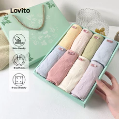 Lovito Casual Conjunto de 8 Calcinhas de Algodão Renda Respiráveis e Elásticas Multicoloridas para Mulheres LNE1132X066