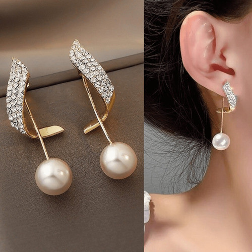 Brinco Longo De Festa Perola Strass Luxo Elegante Noiva Madrinha Cor Dourado em Oferta na Shopee