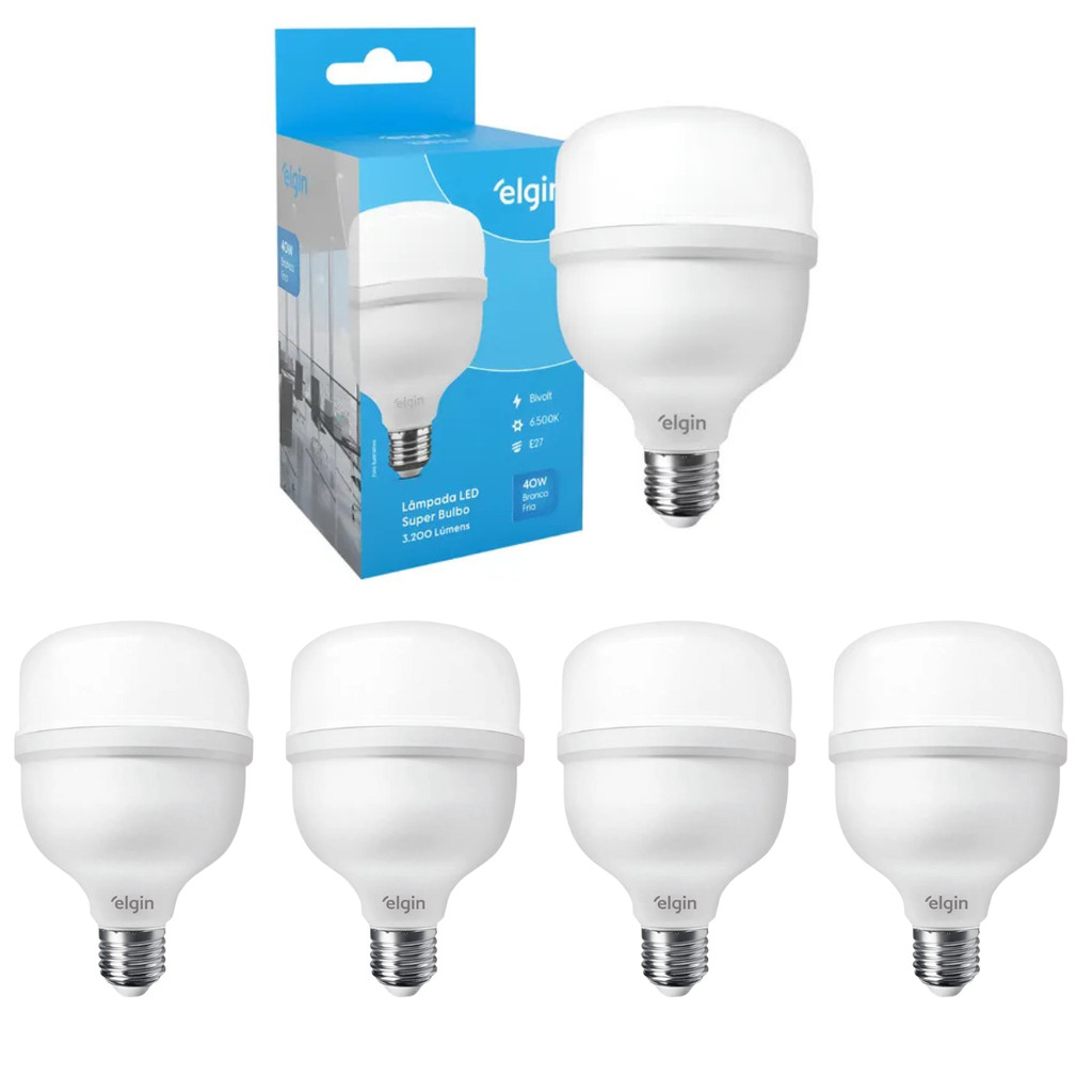 Kit 04 Lâmpadas Led Bulbo 40w Elgin Branca Fria 6500k Bivolt em Oferta na Shopee