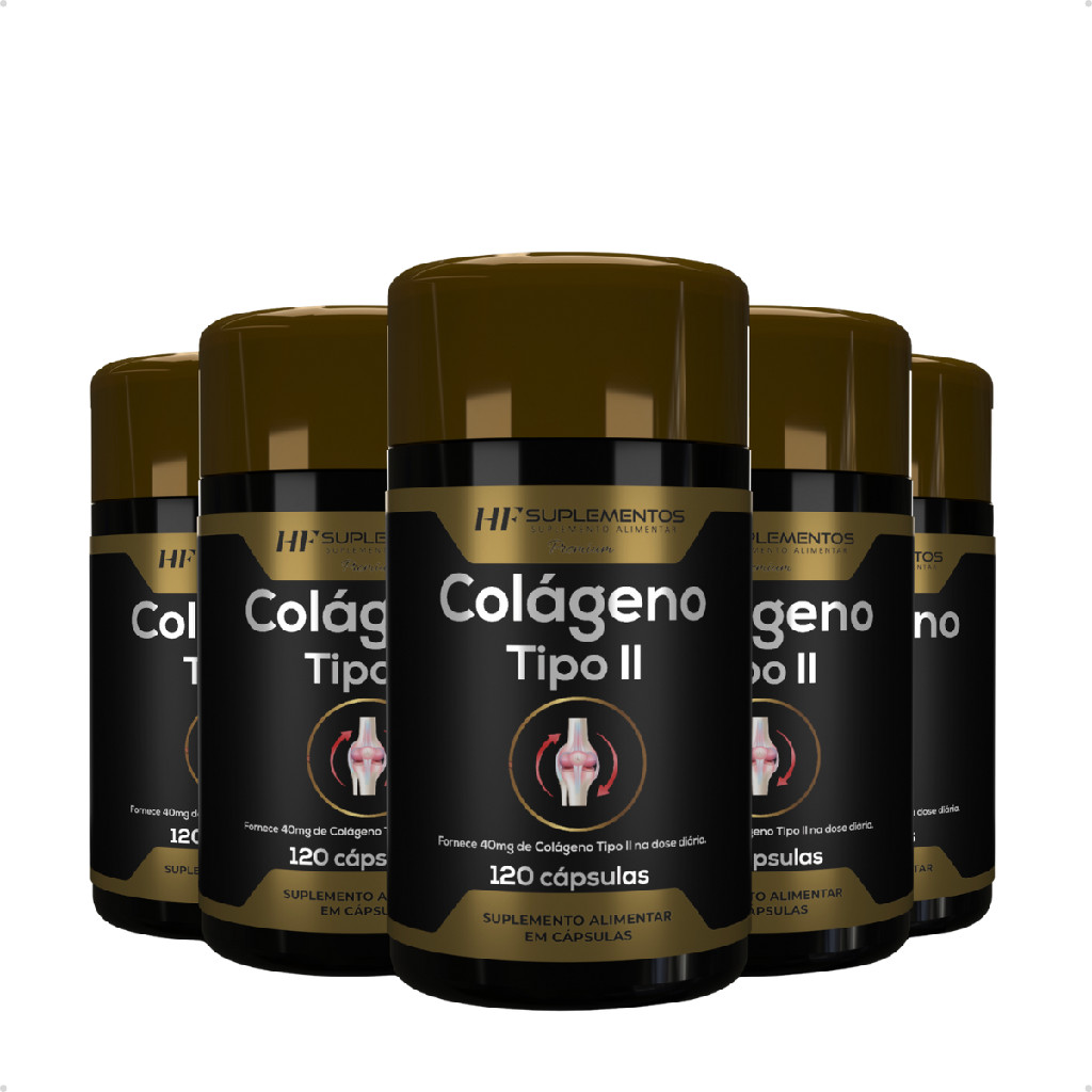 Kit 5 Potes Colágeno Tipo II 120 cápsulas HF Suplementos – Suporte para articulações e bem-estar!