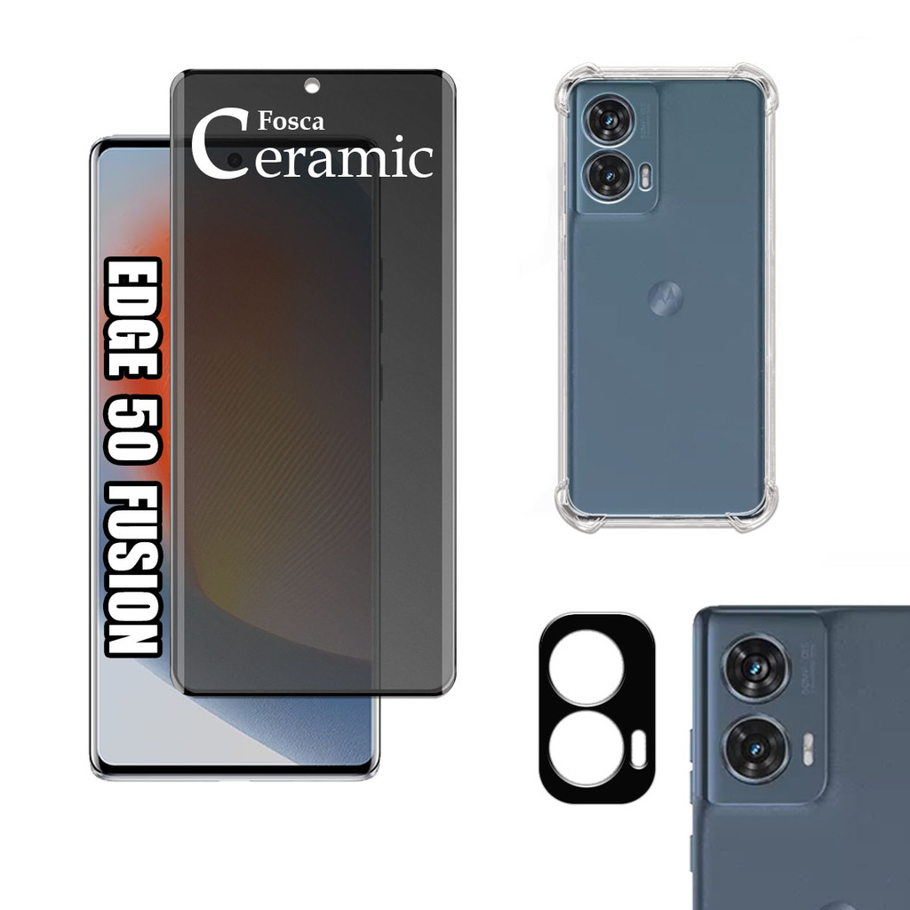 KIT Para Motorola Edge 50 Fusion - Película de Privacidade Fosca 9D - Capa - Câm