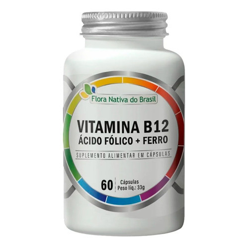 Vitamina B12 Ácido Fólico E Ferro 60 Cáps - Flora Nativa Sem Sabor