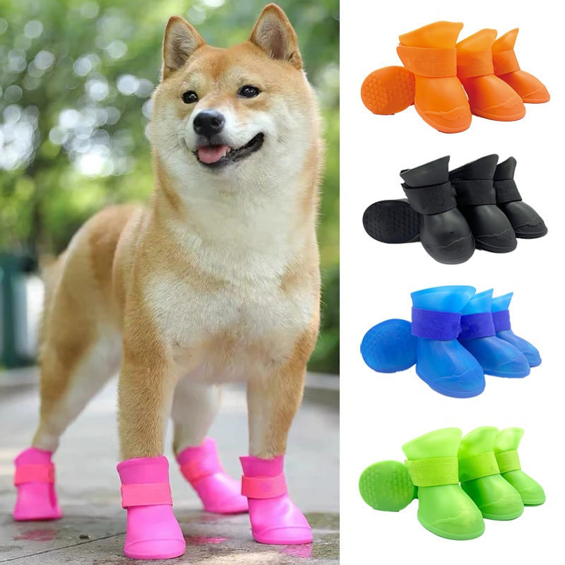 4pçs Bota De Borracha Antiderrapante Para Cães Pequenos Médios Grande Sapato De Estimação Acessórios