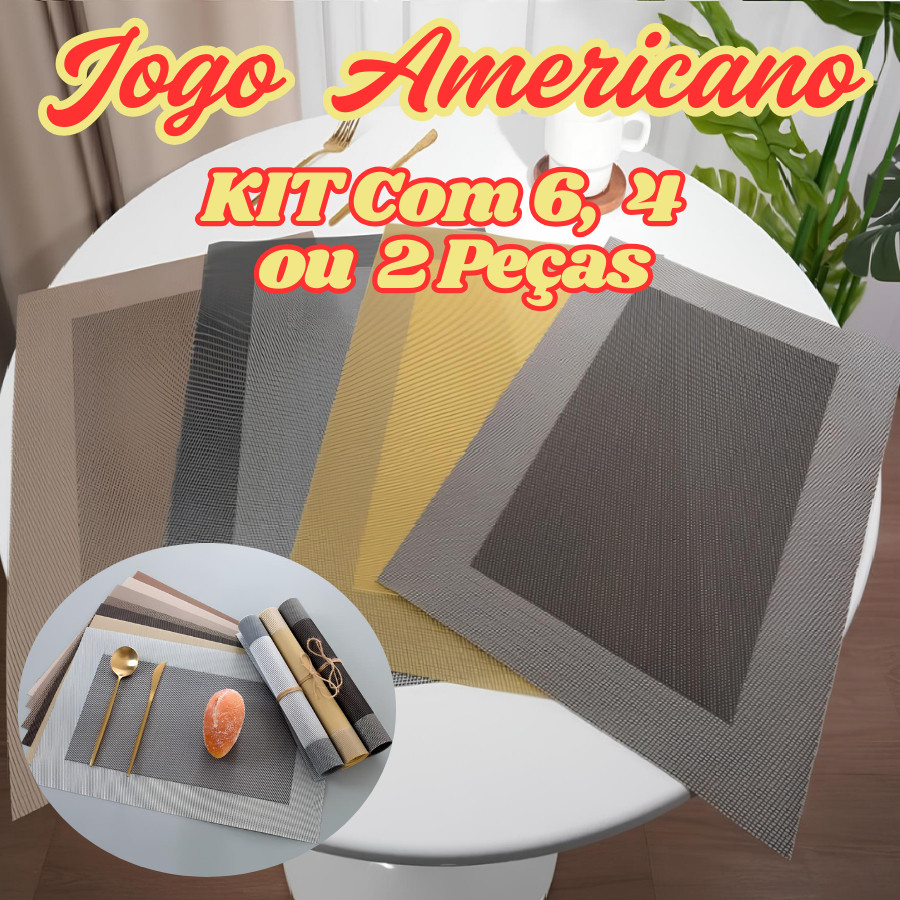 Jogo Americano Descanso De Jantar Mesa Kit Com 6 4 Ou 2 Flexível PVC 30x45Cm Rústico Retangular