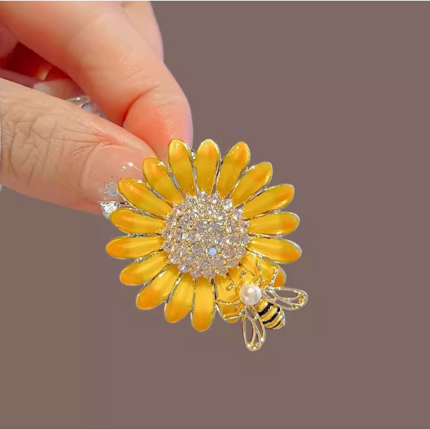 Broche de abelha de girassol adequado para acessórios de moda feminina para ternos, casamentos e presentes, presentes de