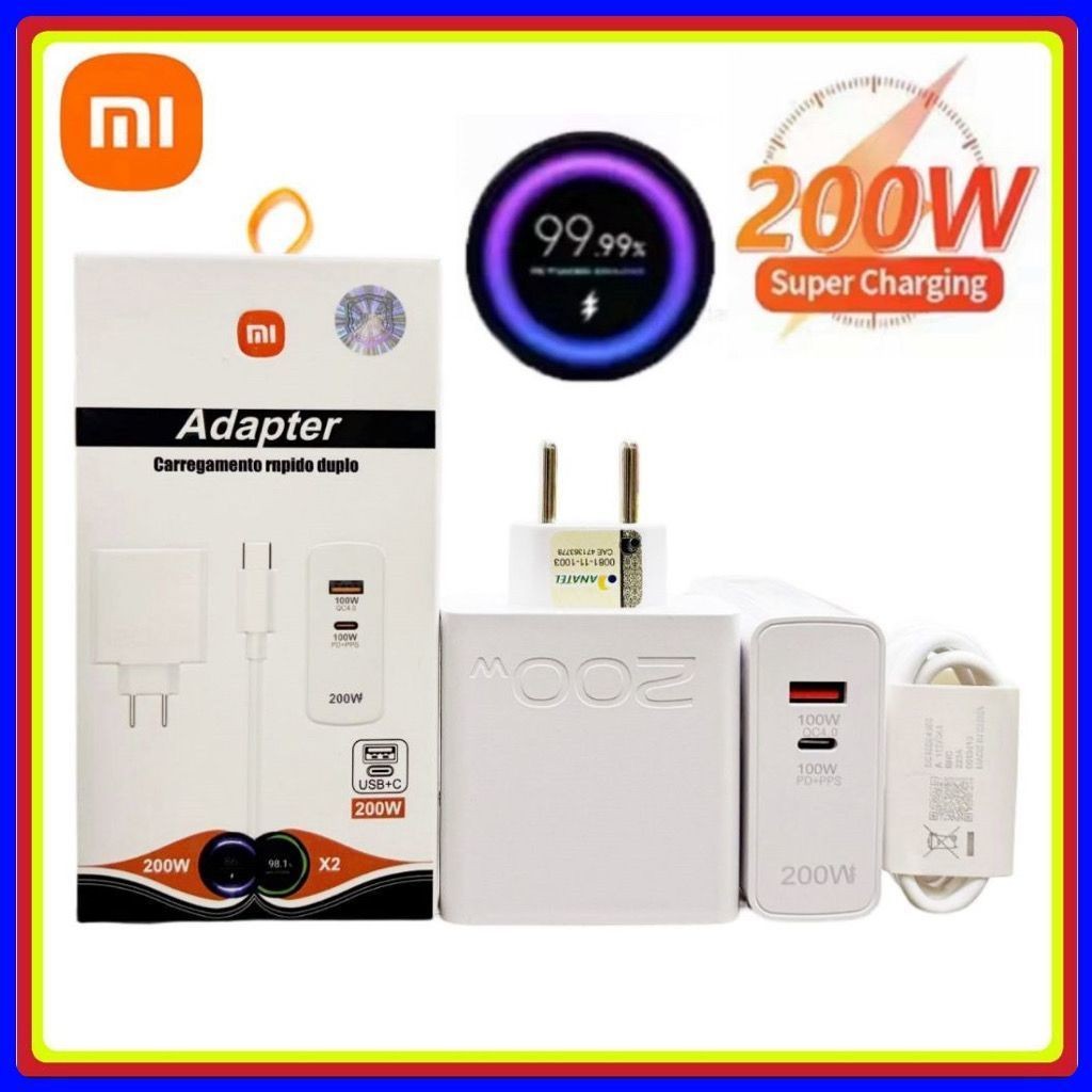 Carregador 200W Turbo Power Xiaomi Delivery com cabo Tipo C Carregamento Super Rápido