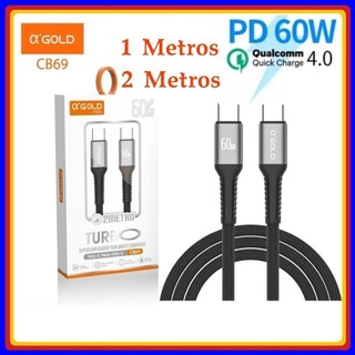 Cabo Tipo c Turbo 60W USB-C Para Tipo C Cabo PD 1 e 2 Metros original A'GOLD Carregamento…