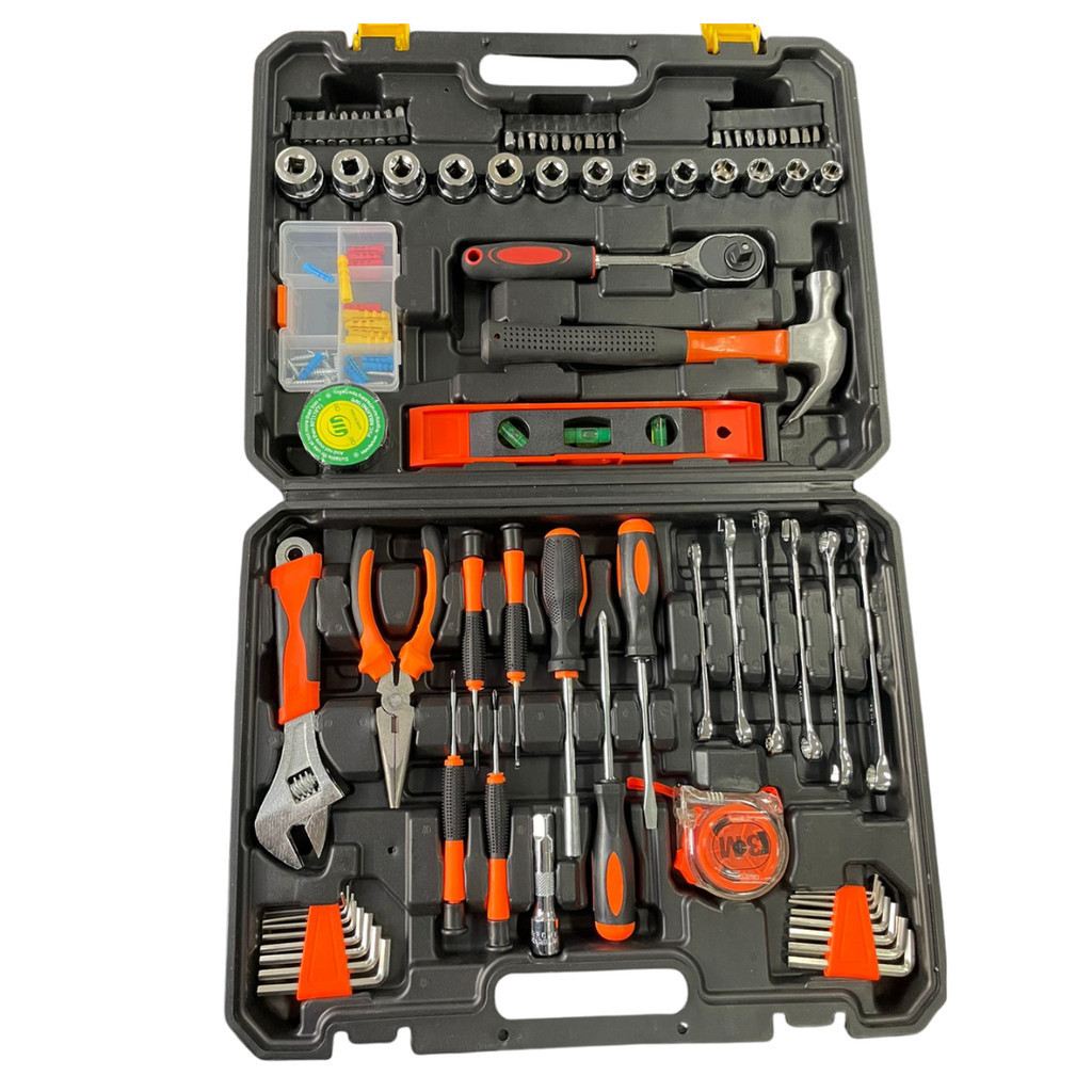 Caixa de Ferramentas 128 PCS Universal (Martelo Alicate Chave Trena + Casa Automóvel Motos Casa e Construção)
