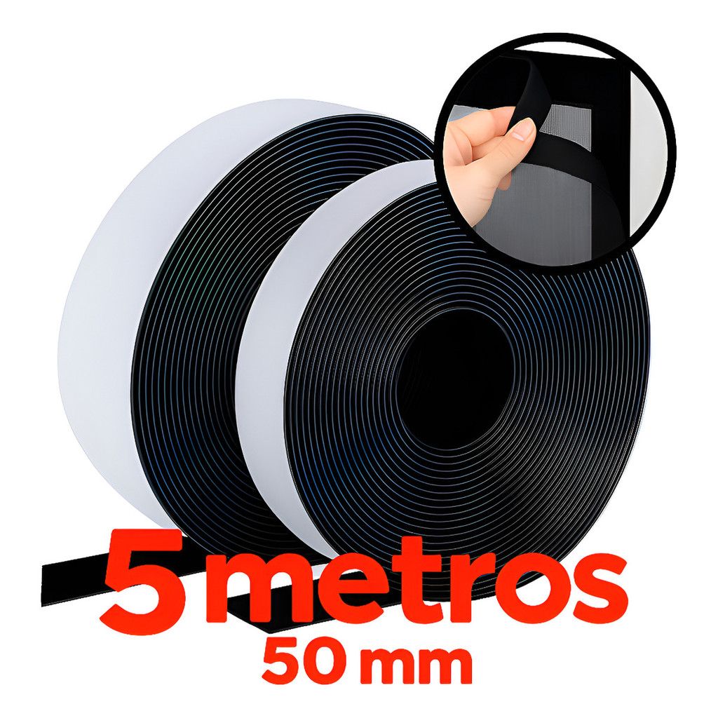 Fecho Adesivo 5 Metros 50mm Largo Autoadesivo Forte Preto