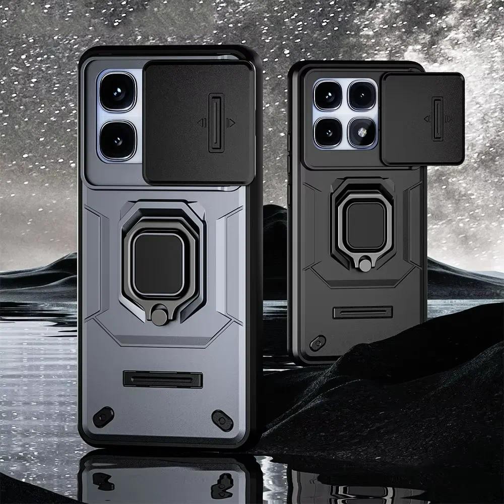 Capa Para Xiaomi Redmi Note 13 Pro 5G 14T Poco X6 Slide Câmera Anel Suporte Armadura Proteção Anti-Queda Kickstand