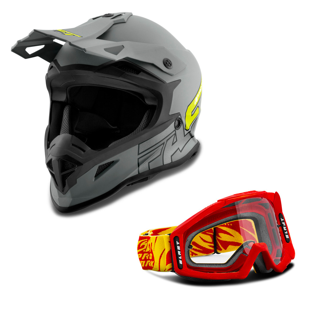 Kit Capacete Motocross Pro Tork Fast 788 Grey Fosco + Óculos Blast Vermelho em Oferta na Shopee