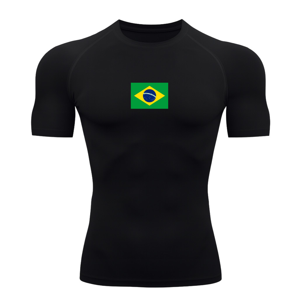 Camiseta Compressão Manga Curta Proteção UV 50+ Bandeira Do Brasil Varias Cores Rash Guard