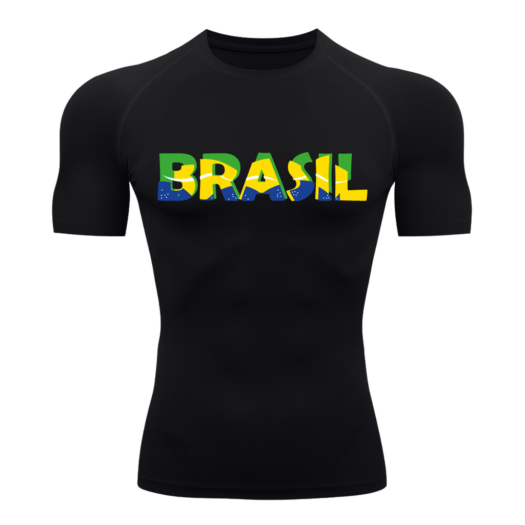 Camiseta Compressão Manga Curta Proteção UV 50+ Brasil Colorido Camiseta Varias Cores Rash Guard em Oferta na Shopee