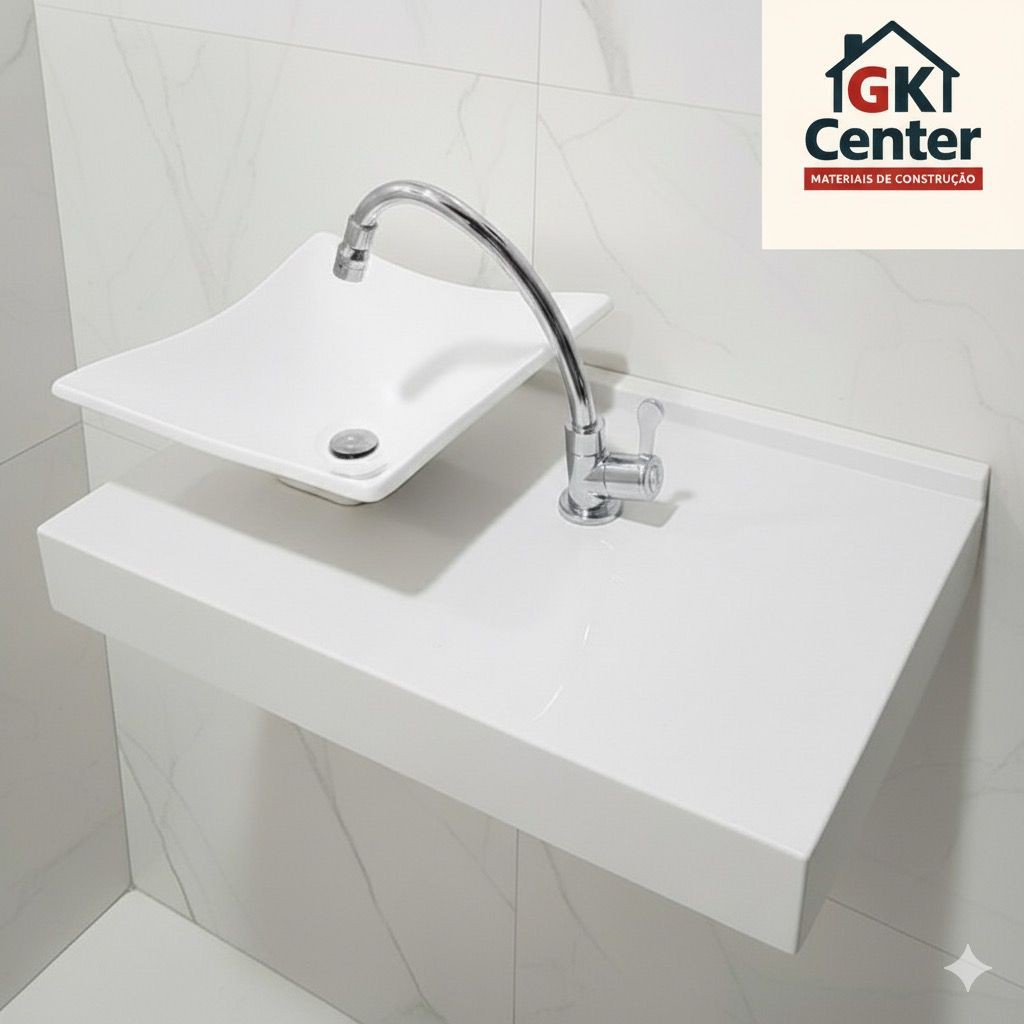 Pia de Banheiro com Bancada Branca Mármore Sintético/ Mármore Sintético / lavabo / Lavatorio / Cuba