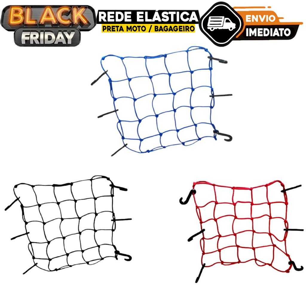 Rede Elastica Aranha 30x30 Moto qualidade Bagageiro Capacete vermelho já em Oferta na Shopee