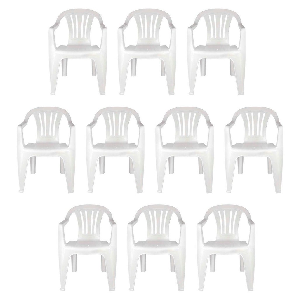 Kit 10 Cadeiras Poltrona Plástica Empilhavel Reforçada 182kg Mor em Oferta na Shopee