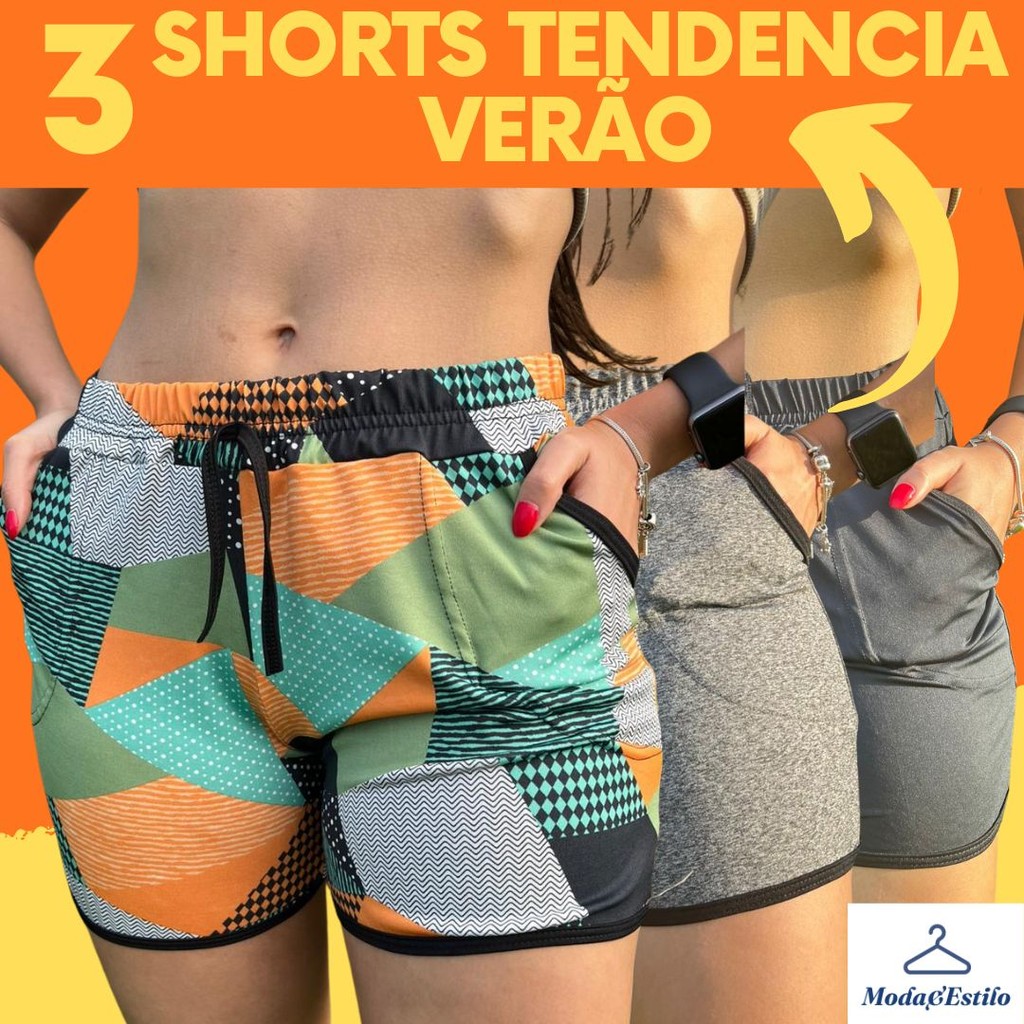 Kit 3 Shortinho Curto Moda Verão Feminino Estampada Soltinho Super Confortavel Plus Size