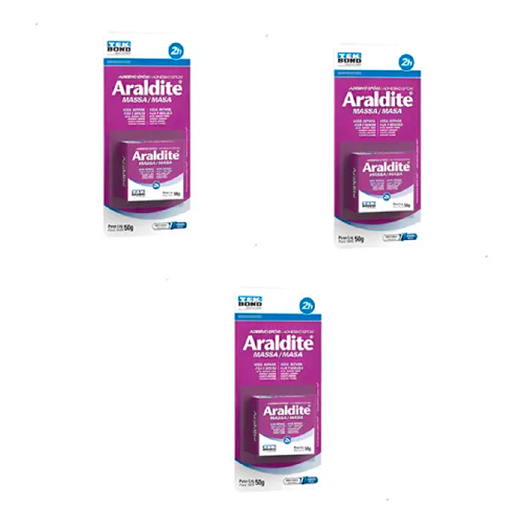 KIT 3 Araldite Massa Epoxi 50g Tekbond Cola Veda Repara Metal