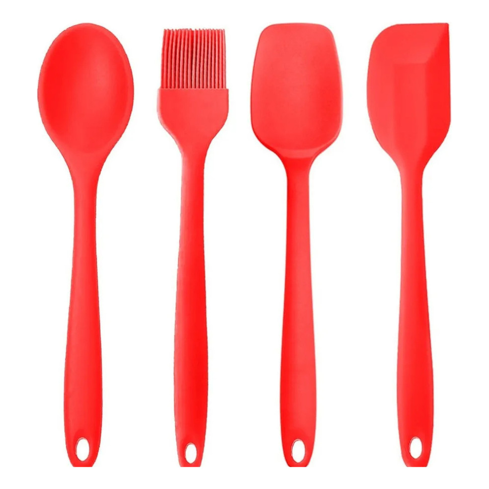 Kit Utensílios De Silicone Maciço Colher Espátulas Pincel
