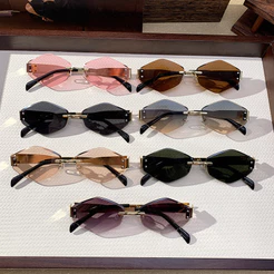 Óculos De Sol Femininos , De metal Poligonal Sem Moldura Da Moda Masculina E Feminina