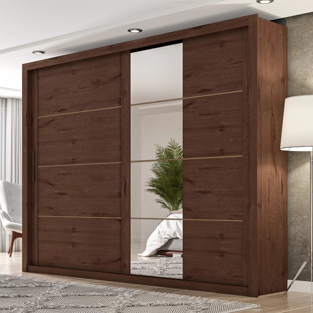 Guarda-Roupa Casal 4 Espelhos 2 Portas de Correr Essencial Espresso Móveis Jacaranda