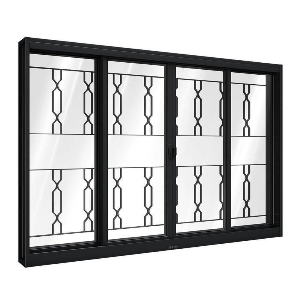 Janela de Aço de Correr Central com Grade Mosaico 4 Folhas 100x150cm Aço Pronto Riobras 100cm x 150cm em Oferta na Shopee