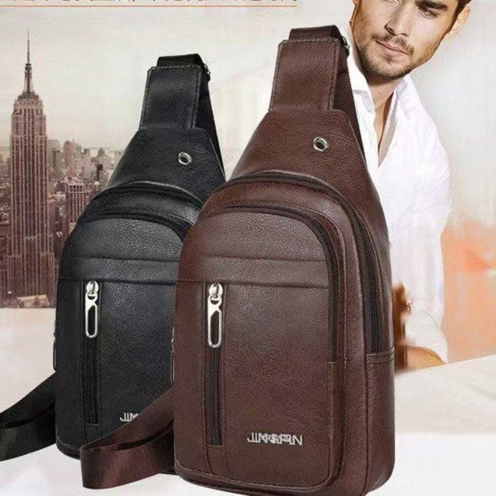 Bolsa De Peito Masculina Mochila Transversal De Couro Pu em Oferta na Shopee