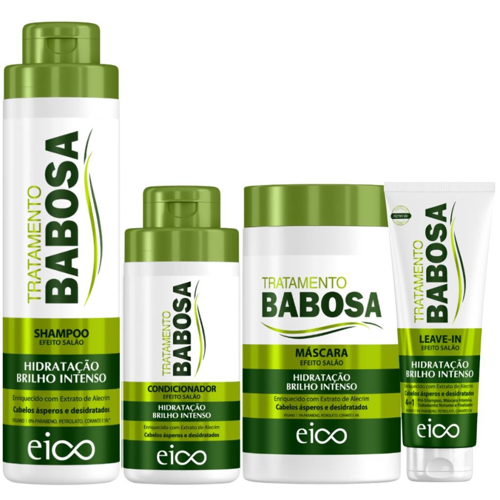 Kit Eico Babosa Shampoo 800ml Condicionador 450ml Máscara 1Kg Leave-In Finalizador Creme 200ml