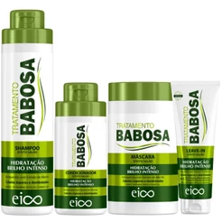 Kit Eico Babosa Shampoo 800ml Condicionador 450ml Máscara 1Kg Leave-In Finalizador Creme 200ml