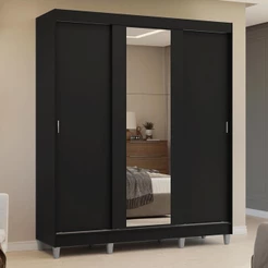 Guarda-Roupa Casal com Pés 3 Portas de Correr com Espelho Reno Madesa P