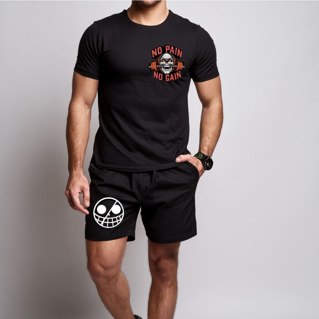 conjunto kit Camiseta camisa e Short Tectel  Lançamento Conjunto Masculino NO PAIN NO GAIN ACADEMIA SHORT E CAMISETA