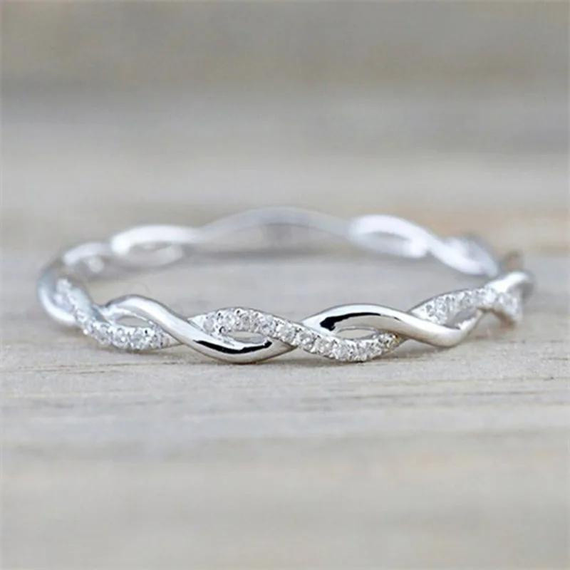 Moda 925 Prata Esterlina Clássico Feminino Torção Anéis Com Deslumbrante Pedra De Zircônia Cúbica 3 Cores De Metal SJ101
