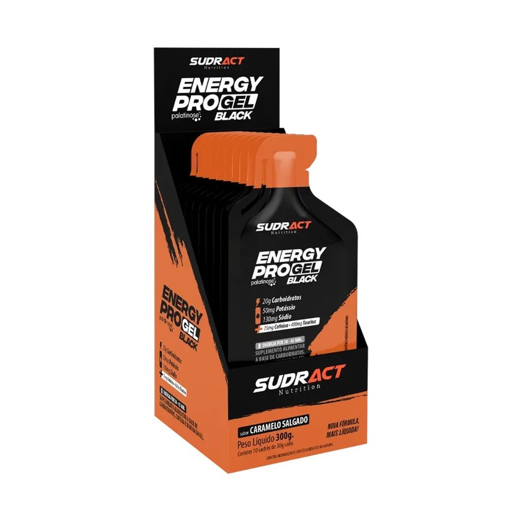 Energy Pro Gel Black - Caixa com 10 sachês de 30g Caramelo Salgado - Sudract Nutrition