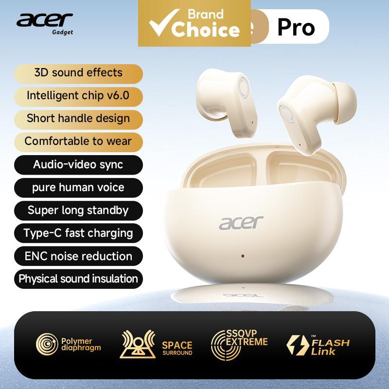 Fones de Ouvido Sem Fio Acer Gadget Beige Pro, Bluetooth, Redução de Ruído, Earbuds para Jogos, Som 3D, Graves Hi-Fi,