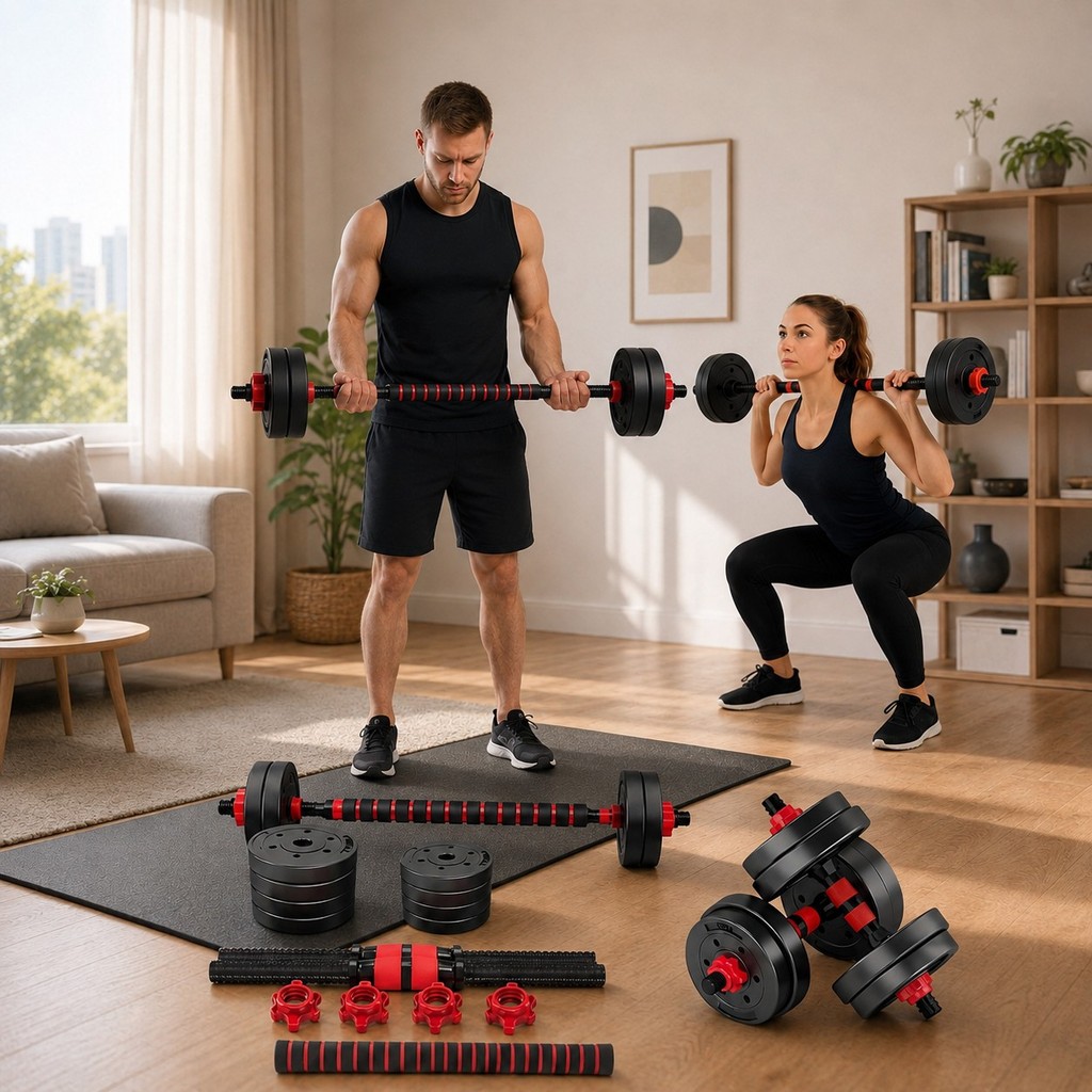 Kit De Halteres E Anilhas Ajustáveis Ajustáveis Academia 10/15/20kg Preto