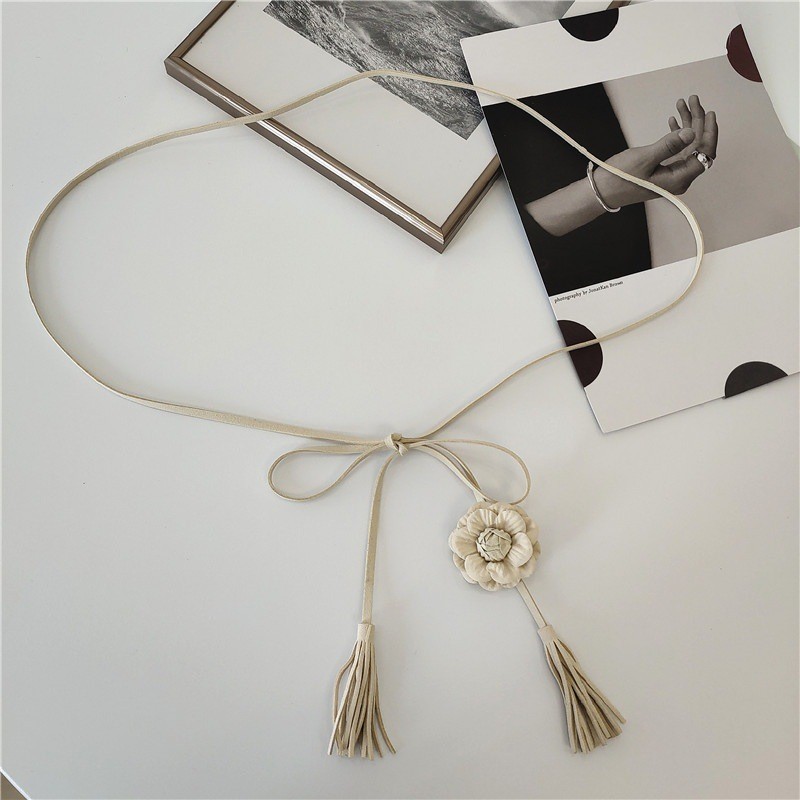 Simples feminino All-Match cinto fino flor pingente microfibra atado tecido decoração com saia cinto atado versão corean