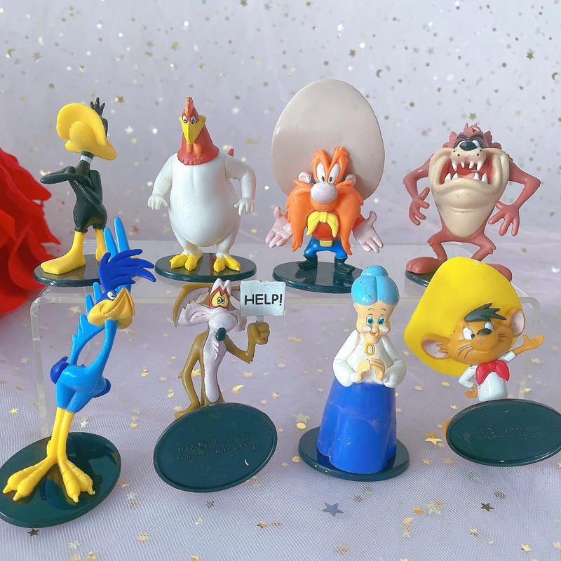 8Pcs/Set 5-7cm Cartoon Star Looney Tunes Figura Space Jam Bugs Bunny Tasmanian Devil Daffy Duck Yosemite Sam Q Versão PV