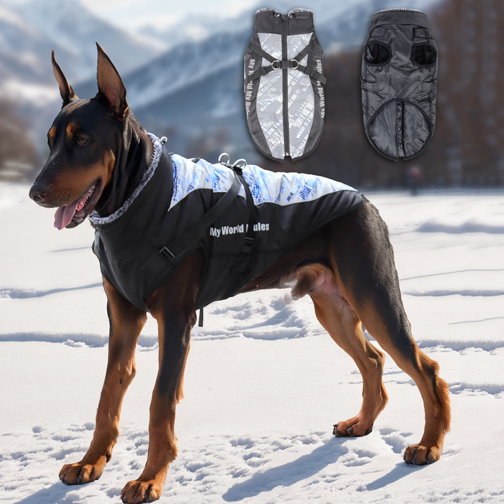 Roupas Impermeáveis Para Cachorro Grandes Casaco De Inverno Com Arnês Gola Peluda Jaqueta Labrador