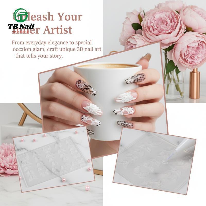 TB-Nail Reutilizável 3D Asas De Anjo Forma De Pena Molde De Unha Modelo De Silicone Para Design De Art Em Salão De Casa