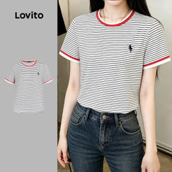Lovito Casual Camiseta Colorblock Padrão Primavera/verão Camiseta para Mulheres LK4ED2333