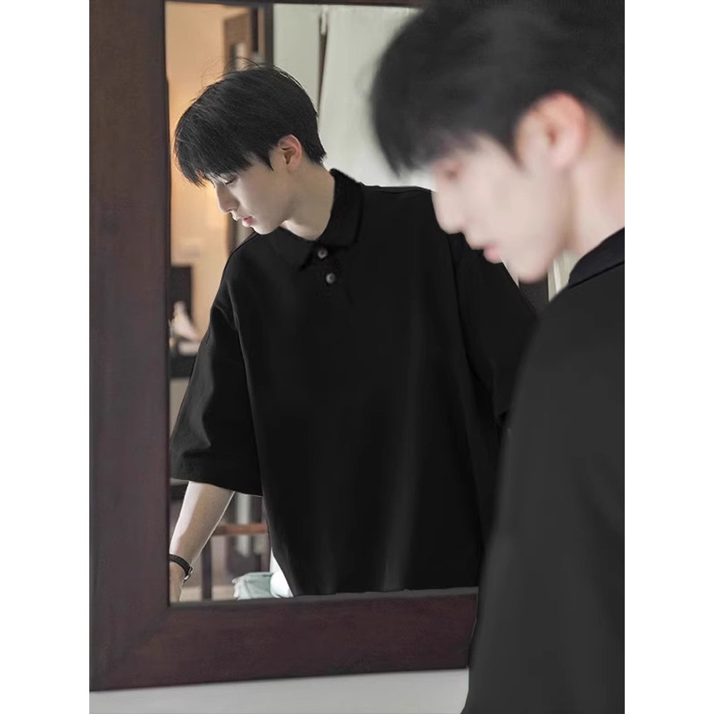 Camisa polo preta de manga curta estilo masculino plâncton bonito estilo japonês juventude Wear 2024 verão novo estilo a