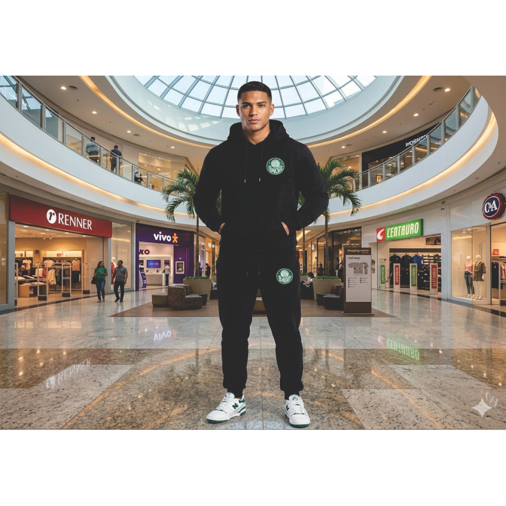 Conjunto de Moletom Canguru Masculino Feminino  Times de Futebol Torcedor Palmeiras Porco Abrigo Flanelado