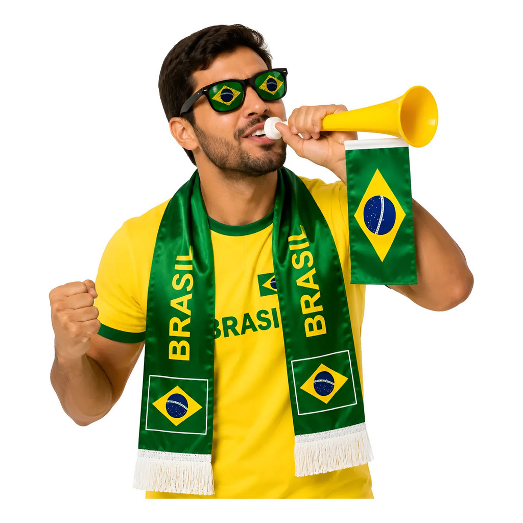 Kit 3 Itens Óculos Vuvuzela Cachecol Torcedor Brasil Copa Do Mundo 2026 Patriota Hexa Torcida Brasileiro