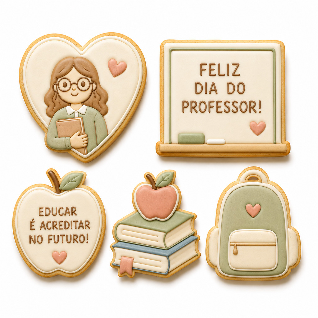 Kit 06 Cortador de Biscoito Cookie Dia do Professor Escola