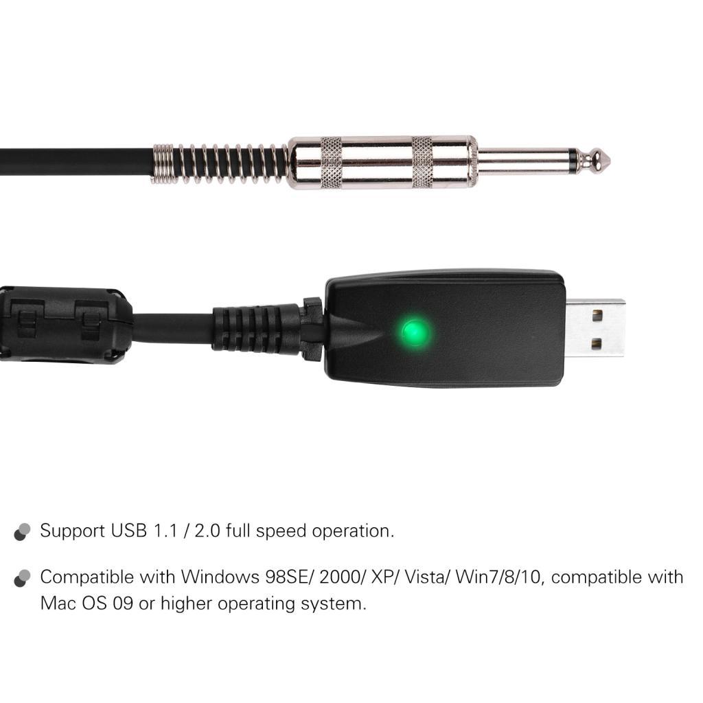 lilystudio.br-SIP-TW fangzi Cabo de áudio de guitarra USB Interface macho para 6,35 mm (1/4 polegada) Conexão elétrica