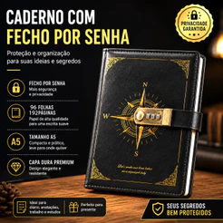 Caderno/diário estilo bússola com cadeado de combinação ajustável