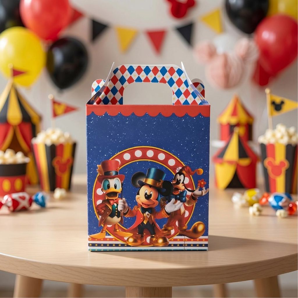 Caixinhas Maletinha Mickey Circo Lembrancinhas Festa Infanti Pegue e Monte Personalizados